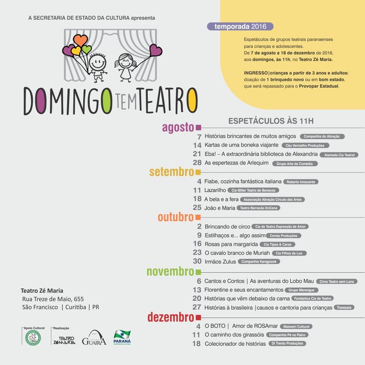 Imagem da programao do Projeto Domingo tem teatro